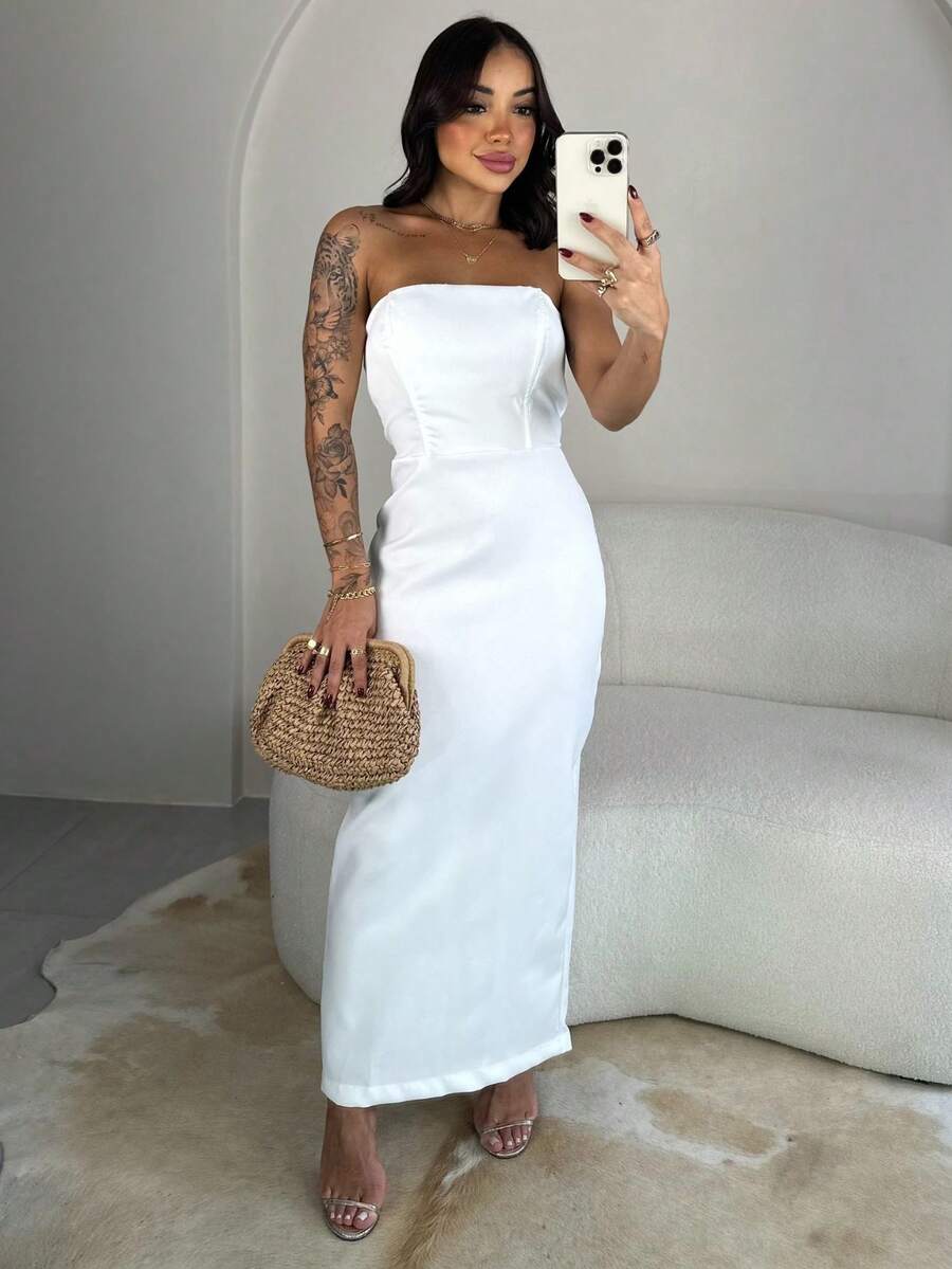 Women Midi Dresses - White - View 1