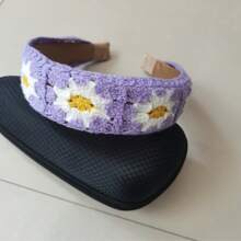 1pc Daisy & Cherry Knitted Wide-Brimmed Hair Hoop, Headband For Top Of Head Hair Styling, Adult Hair Accessory