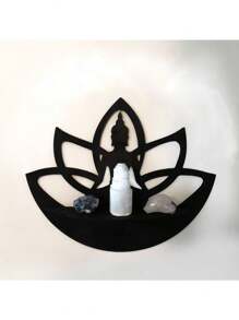 Étagère en bois flottante de Bouddha de lotus - Étagère à cristaux - Étagère d'accentuation - Étagère à plantes Décoration murale - Étagère d'affichage de cristaux - Décoration de maison, chambre à coucher, salle de séjour