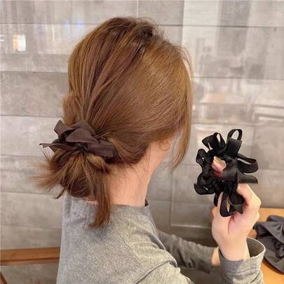 Stylish Bow Knot Pleated Hair Scrunchies, Versatile Hair Accessories Hair Tie For Women, Korean Style Hair Accessaries