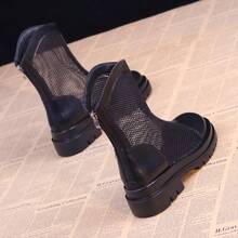 Thick Sole Mesh Breathable Hollow Short Boots For Women 2025 Spring Summer New Versatile Black Perforated Boots - Black - View 2