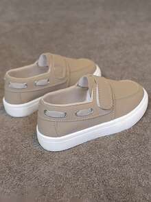新款春夏秋季儿童英伦风魔术贴防滑耐磨帆布休闲乐福鞋软底透气舒适一脚蹬平底鞋 - 卡其色 - 查看 4