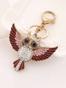 Creative Cross-Border Car Decor, Rhinestone Cartoon Owl Key Chain In Blue, Pink, Champagne, Metal Unisex Couple Keychains, Small Gifts For Girlfriends, Boyfriends, Colleagues, Birthdays, Parents, European And American Style School Letter Car Accessories Cute Goth Y2k Bag Accessories Lanyards With Id Holder Car Accessories Bag Charms - Multicolor - View 9