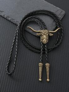 1pc Country Gathering Bolo Tie, Denim Cowboy Bull Head Bolo Tie, Western Style Bull Head Bow Tie, Casual Attire Accessory, Groomsmen Neckwear, Excellent Gift ChoiceMen Necktie - Various Country Western Bolo Ties - View 5