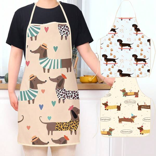 1 Piece Dachshund Printed Polyester Apron - Cute Sleeveless Kitchen Accessory For Cooking, Baking & Holiday Decorating!