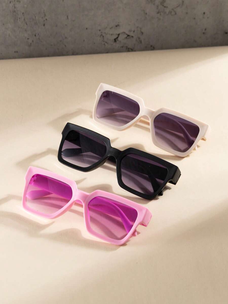 3 Pairs Kids Colorful Retro Street Style Square Decorative Fashion Glasses - Multicolor - View 1