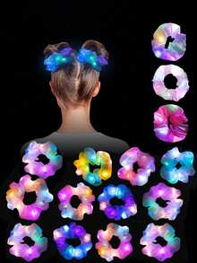 10pcs Random Color LED Light Up Hair Scrunchies, Women LED Luminous Hair Ties, Colorful Glowing Hair Bands, Suitable For Party, Carnival, Neon Party, Christmas Decoration - Multicolor - View 2