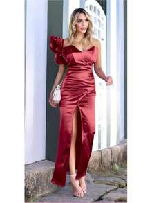 VESTIDO LARGO CON ESCOTE DE CORAZON - Rojo - Ver 1