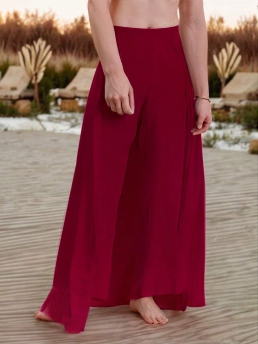 Pantalon Playero Largo con Corte Holgado Asimetrico para Hombre - Rojo violeta - Ver 1