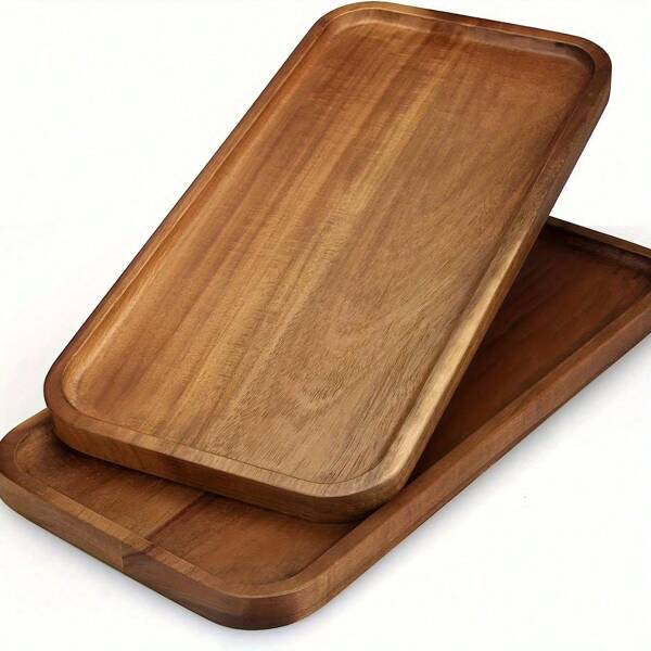1/2 Pieces Rectangular Wooden Tray, Household Tea Tray Suitable For Snacks, Dried Fruit, Fruit, Desserts, Tea Cups, Coffee Mugs, Etc., Fashionable Decoration For The Dining Table, Kitchen, Christmas Gift