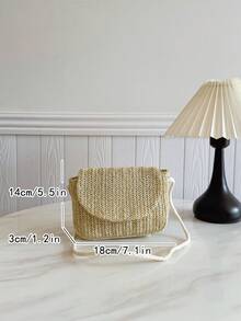 Solid Color Straw Children Shoulder Bag, Girls Mini Crossbody Purse - A - View 3