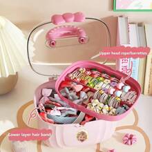 1pc Customized Handheld Storage Box, Large Capacity With Lid, Compartmentalized Accessory Box, Transparent Dual-Layer Cute Storage Box, Jewelry Storage Box, Makeup Storage Box