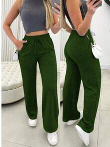 Women's Lanzinha Pants With Pockets Winter Fashion - 獵人綠 - 查看 1
