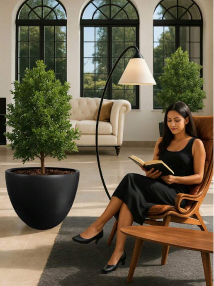 Macetas Decorativas para Interior y Exterior |  1 Macetas Grandes de Plástico con Capacidad para 45 Litros | Modelo Bis 1 Piezas. - Plateado - Añade 5