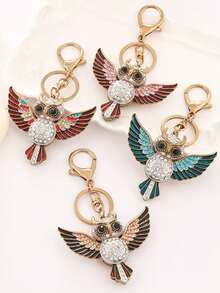 Creative Cross-Border Car Decor, Rhinestone Cartoon Owl Key Chain In Blue, Pink, Champagne, Metal Unisex Couple Keychains, Small Gifts For Girlfriends, Boyfriends, Colleagues, Birthdays, Parents, European And American Style School Letter Car Accessories Cute Goth Y2k Bag Accessories Lanyards With Id Holder Car Accessories Bag Charms - Multicolor - View 3