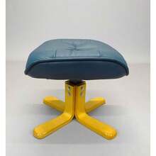 Mid Century Stool In Blue Leather Fixed Bentwood Base Ottoman Danish Retro Vintage 1990s - 1 - View 2