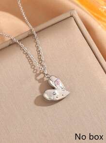 1pc Elegant & Lovely Stainless Steel Enamel Heart Shaped Pendant Necklace, Suitable For Women To Wear To Parties Or Fashionable Commuting