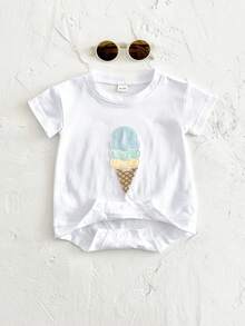 Bộ đồ liền thân cotton tay ngắn họa tiết kem dành cho trẻ sơ sinh Unisex, mùa hè - trắng - Xem 7