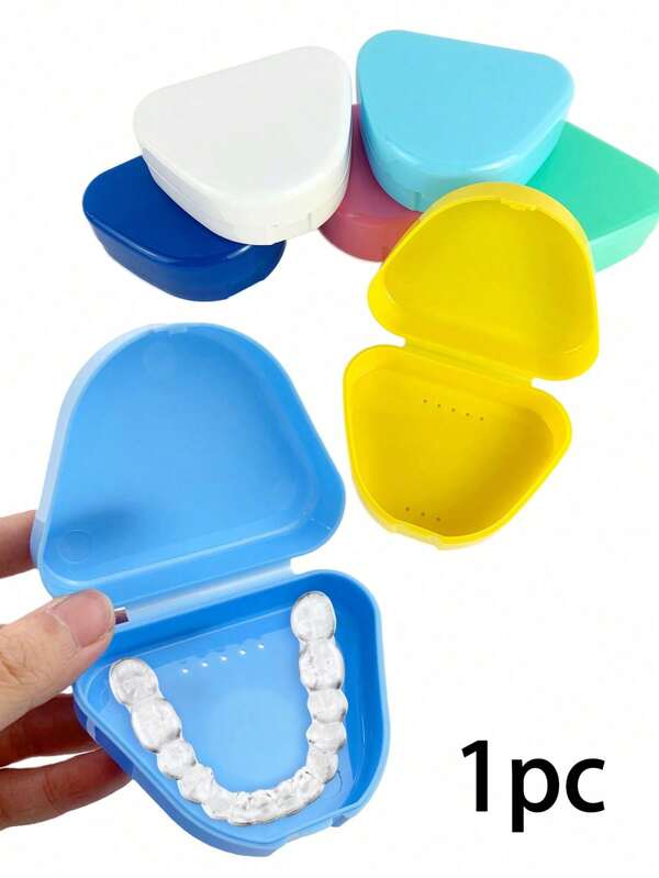 Caixa de armazenamento ventilada triangular para contenção ortodôntica, 1 peça, estojo portátil para dentadura com furos, bandeja durável para proteção bucal de dentadura, caixa de armazenamento ventilada durável para contenção ortodôntica, segura e fácil de usar, suprimentos para dormitórios, escritório e casa, itens de armazenamento doméstico, prático para transportar, mantenha sua saúde bucal