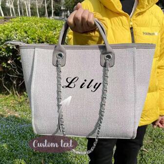 Personalized Customized Chain|Canvas Tote Bag|Shoulder Bag|Custom Handbag For Women|Birthday Gift For Her | Beach Vacation Bag | Zipper Bag,All-Purpose,Large Capacity,Versatile,Multifunction,Colorful,Cute,Adorable,Contracted,Funny,Kawaii,Y2K,Minimalist,Commuting,Business Casual,Basics,Custom,Personalized,Unique,Customized,Ideal Gifts For Him,Ideal Gifts For Her,Her,Family,Friends,Girlfriend,For Anniversaries,For Birthdays,For Holiday/ Vacation,For Outdoors/Outings/Travel/Hiking/Stadium/Sports/Climbing,For Business/Commute/Work/Office