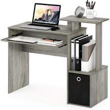 Econ Multipurpose Home Office Computer Writing Desk, White/Black - French Oak/Black - View 6