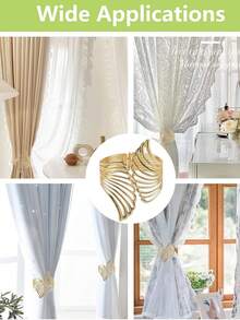 2pcs/1PC Golden/Silvery Double Wing Pattern Spring Curtain Tiebacks, Design Unique, With Adjustable Hollow Curtain Buckle, Suitable As A Bedroom Curtain Tie Or Living Room Curtain Tie, 57gsm
