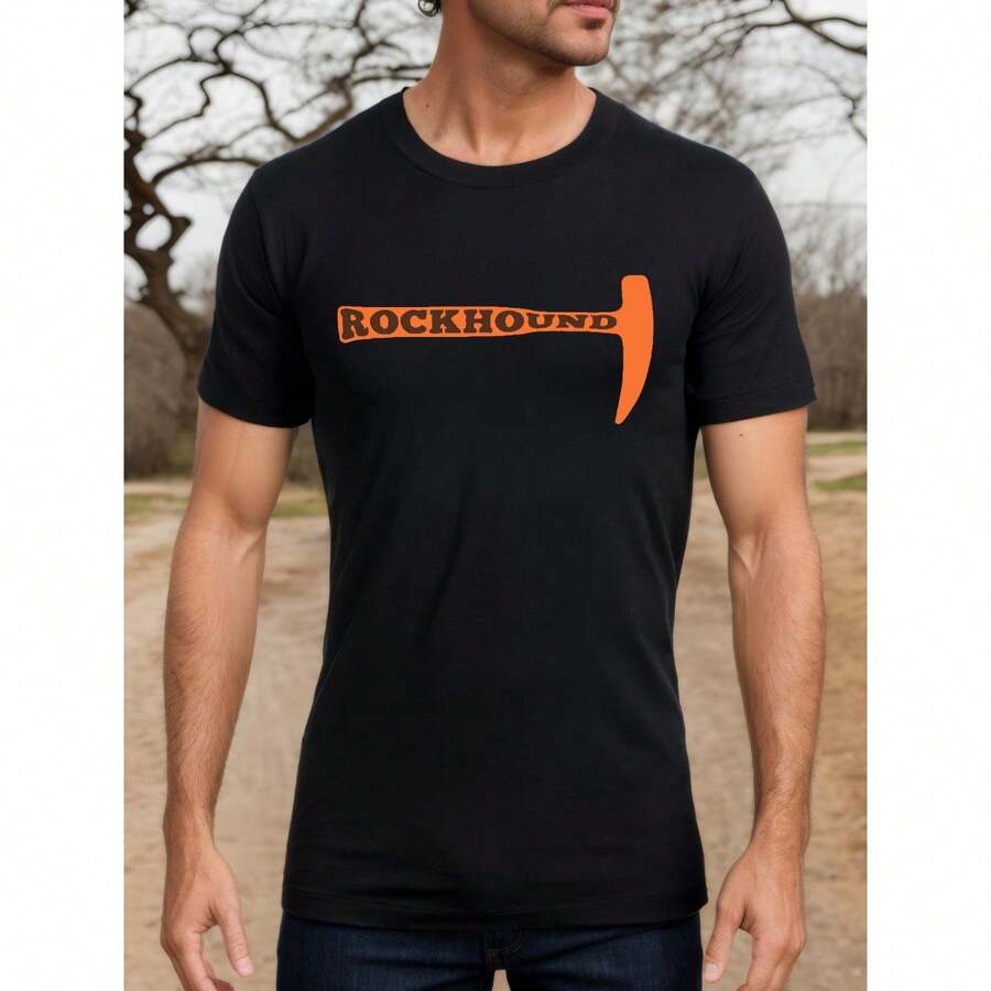 ROCKHOUND Hammer Print Men'S And Women'S Black Cotton Short Sleeves.Round Neck.Neat Stitch. Perfect Short Sleeves. All-Season Wear - Black - View 1