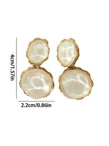 一对不对称浅绿色耳环，饰有创意波浪图案，不对称椭圆形耳环，独特耳环及配饰 - 白色 - 查看 2