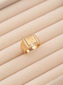 1pc Luxury Style 26 Letter Block Single-Sided Exquisite Cubic Zirconia Embellished Open Ring, Delicate Jewelry Accessory Suitable For Teenagers Daily Wear, 26 Initial Letter Ring Is An Ideal Gift For Friends - Gold - View 27