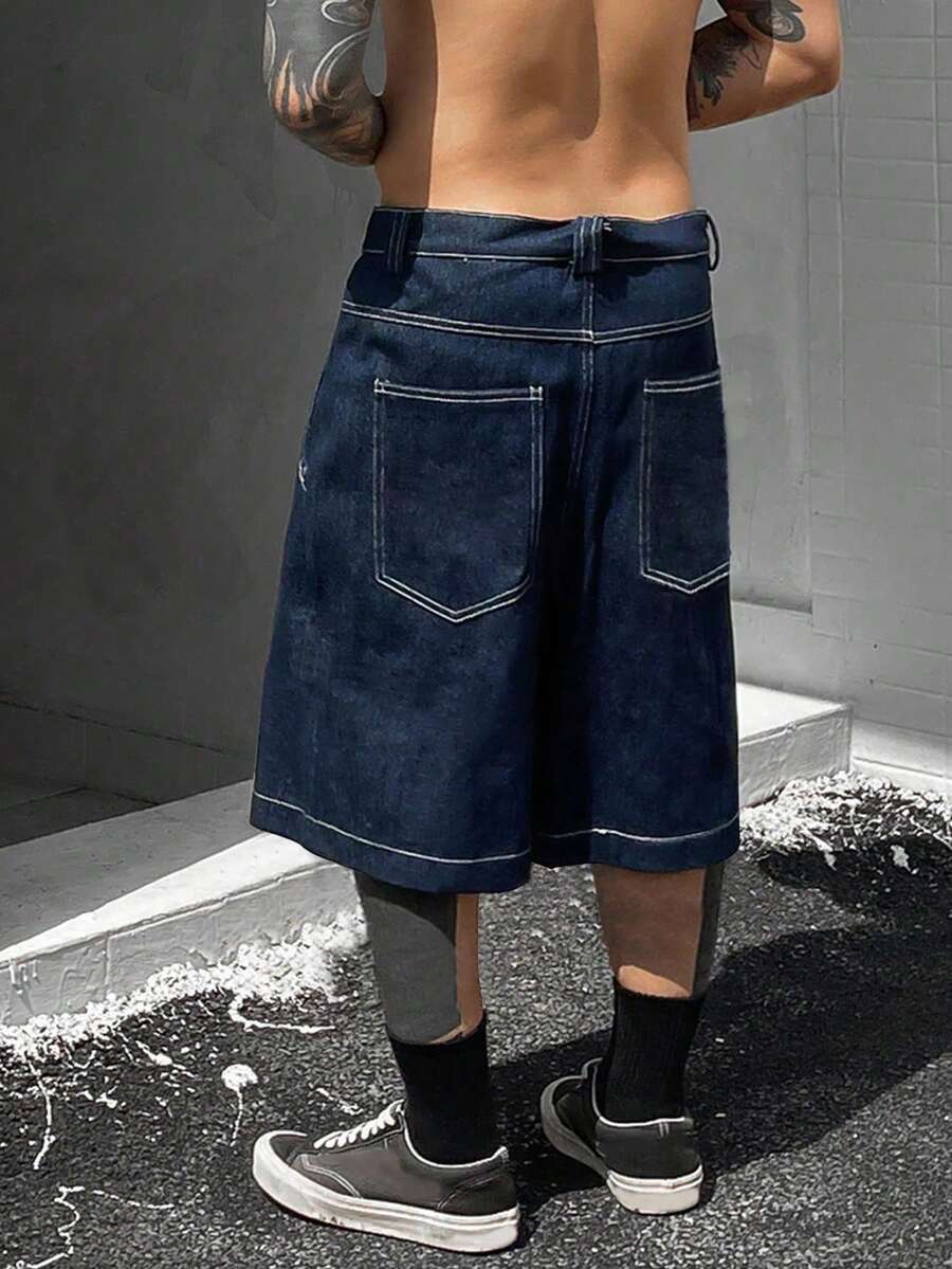 GlobeSwift Men's Loose Straight 3/4 Jeans - Blue - View 1