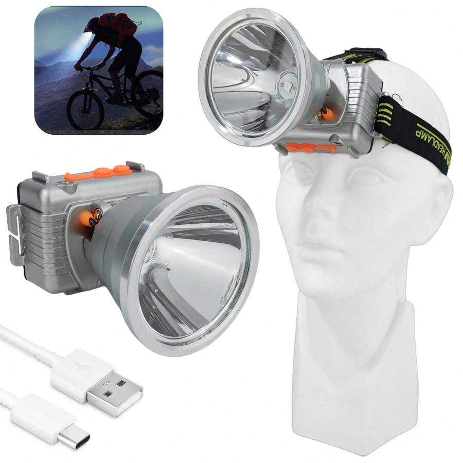 Lámpara minera recargable de 85 Watt para cabeza Larga duración de uso Resistente a la lluvia-Linterna luz LED de largo alcance de hasta 1500 metros ideal para campismo, senderismo, exploración de cuevas, pesca y además actividades al aire libre