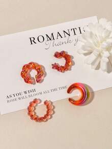 5 件/套无穿孔亚克力彩色多巴胺简约个性化甜美耳夹耳环套装包括新月、心形、星形、扭珠、C 形耳环珠宝礼物，适合女性