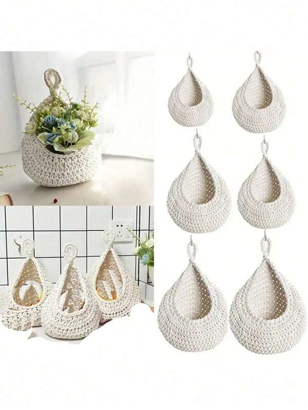 1 pieza Canasta de pared estilo bohemio tejida - Organizador de almacenamiento en forma de lágrima tejido a mano para decoración de cocina, baño y sala de estar, estantería de macramé con soga rústica de granja colgante