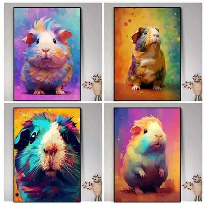 1 Pc Optional Frame Posters Wall Arts Abstract Colourful Cute Animal Guinea Pig Poster Print Modern Canvas Painting Wall Art For Living Room Home Decor Mural ﻿ ,Wall Art With Frame