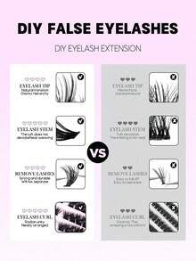 MEM 540/580pcs Eyelash Clusters, 30D+40D+50D+60D+80D+100D, DIY Eyelash Extension Faux Mink Lashes - Premium D-Curl Fluffy Natural Lash Clusters, Suitable For DIY Eyelash Extension - Reusable, Lightweight And Easy To Apply - D - 查看 5