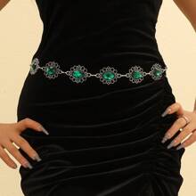 Adjustable Waist Chain Belt, Middle East Popular Women's Fashion Accessory, Suitable For Daily Wear, Party, Gifting, Featuring Cute Zinc Alloy Ripple Glass Decorative Chain, All Season Hot Seller Summer