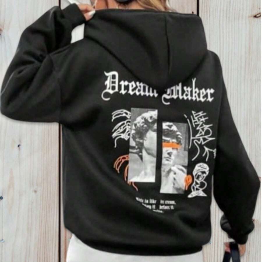 Sudadera Con Capucha Y Bolsillo Canguro Para Hombre, Sudadera Con Capucha Con Estampado De Estatua Rota Y Frase En La Espalda Con Bolsillo Canguro En El Frente, Sudadera Acolchada Poliéster Suave de Calidad, Sudadera Manga Larga Para Hombre