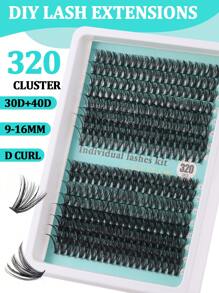 Kit de pestañas postizas rizadas y esponjosas con rizado D, 30D+40D+50D+60D+80D, 320 racimos de pestañas de estilo mixto de 10-18mm, set de pestañas dramático para principiantes, reutilizable con pegamento, incluye pincel para pestañas, pinzas y herramientas aplicadoras, ligero, portátil, pestañas listas para exterior
