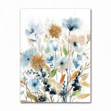 1 pieza Cartel de lienzo con impresión de acuarela de flores y hojas botánicas, para decoración de pared en sala de estar y el hogar, con opción de marco, decoración moderna - Multicolor - Ver 45