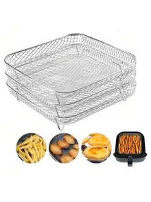 1 层不锈钢空气炸锅配件 - 可用洗碗机清洗，可堆叠用于烤箱和炸锅 耐用空气炸锅架 可堆叠多用途烤箱架 不锈钢篮子托盘 空气炸锅配件