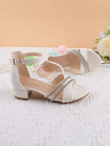 儿童女童时尚白色踝带凉鞋，幼儿花童礼服婚礼派对高跟鞋，露趾轻便儿童休闲礼服凉鞋，适合小、中、大童