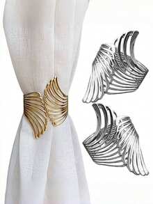 2pcs/1PC Golden/Silvery Double Wing Pattern Spring Curtain Tiebacks, Design Unique, With Adjustable Hollow Curtain Buckle, Suitable As A Bedroom Curtain Tie Or Living Room Curtain Tie, 57gsm