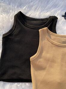 Kit 2 Cropped Women's Tank Top Summer Fashion - Màu be và đen 2 - Xem 3