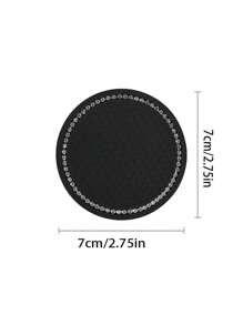 2pcs Crystal Studded Car Cup Holder Coasters, Round Silicone Anti-Slip Heat Insulation Mat, Car Accessories With Rhinestone Decor