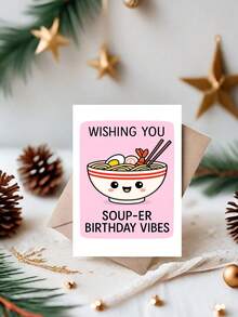1PC Cute Soup Birthday Card With Envelope – Punny Ramen Bowl Greeting Card For Foodie, Friends & Family – Funny Happy Birthday Party Invite & Kitchen Lover Gift - Multicolor - View 10
