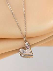 1pc Elegant & Lovely Stainless Steel Enamel Heart Shaped Pendant Necklace, Suitable For Women To Wear To Parties Or Fashionable Commuting