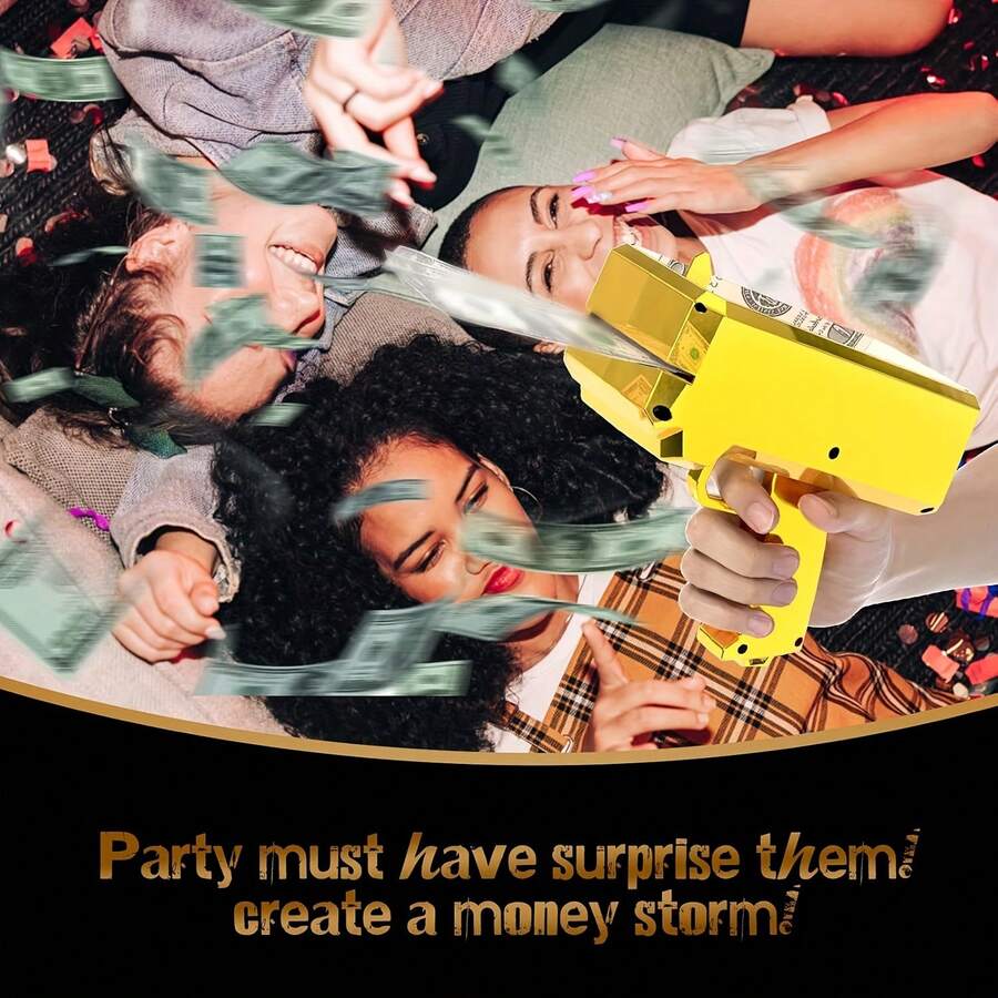 1 Golden Money Gun [Send 100 Props] Bill Gun Make It Rain Like, Handheld Props Dispensing Gun, For Party Games Activities Party Supplies, Atmosphere Enhancement, Holiday Gifts - Golden color [100 props for free] - View 1