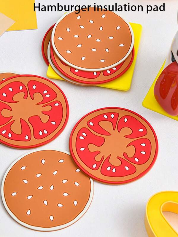 6pcs Cute Hamburger Coasters, Heat-Resistant Placemats, Creative Layered Non-Slip Cup Mats