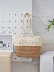 1pc Customized Embroidered Woven Beach Basket Bag For Women, Fashion Versatile Shoulder Tote Bag, Suitable For Beach Trip, Everyday Use, Gifts For Family, Friends, Mother, Partner, Great For Mother's Day, Valentine's Day, Nurses Day, Teacher's Day, Christmas, Birthday, School Supplies, For Teacher, For Boys And Girls, For Teenagers, Junior High School Students, Middle School Students, High School Senior High School Students, College Students, University Students, Freshman, Sophomore, Underclassmen - Multicolor - View 13