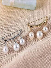 1pc New Style Pearl Brooch, Anti-Exposure Brooch, Lapel Pin Clothing - 金色 - 查看 5